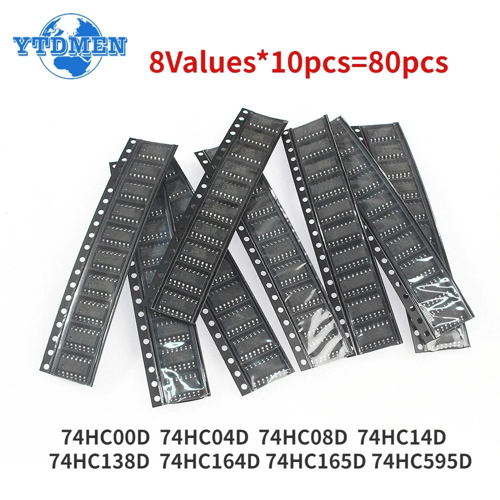 80Pcs 74HC Series SMD Logic IC Chip Set  74HC00D 04D 08D 14D 138D 164D 165D 595D