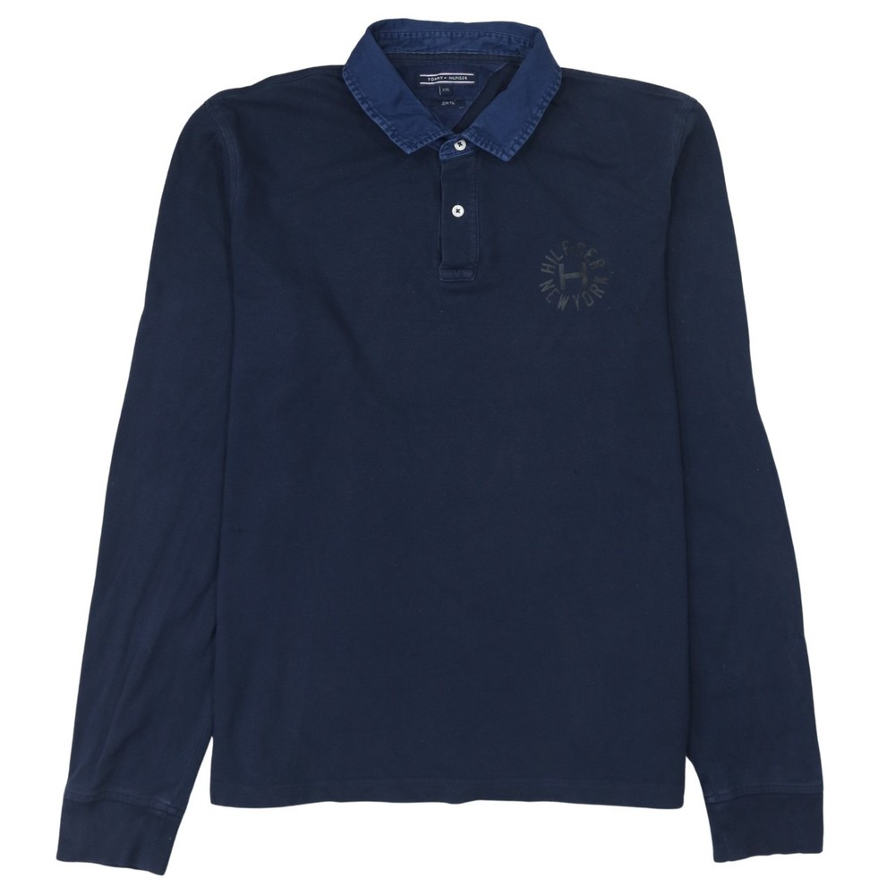 Tommy Hilfiger Womens Polo Shirt Navy Blue Long Sleeve Cotton Chest Logo XXL
