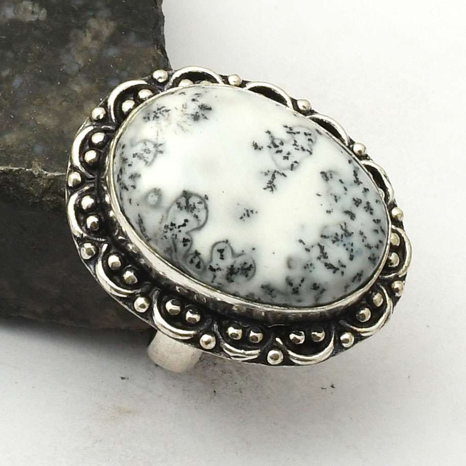 Dendrite Opal Gemstone Ethnic Handmade Ring Jewelry AnniversaryUS Size-6AR 40767