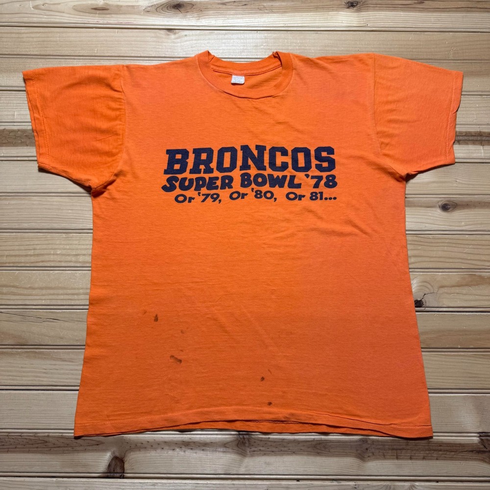 Vintage 70s 80s Denver Broncos Super Bowl Single Stitch Shirt USA Made Large/XL