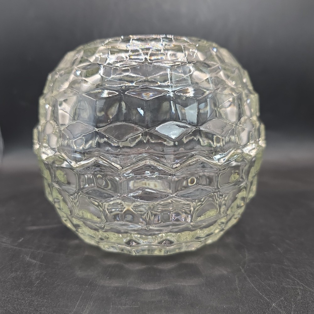 Vintage Homco Fairy Lamp Cubist Clear Glass Light Candle Holder Round