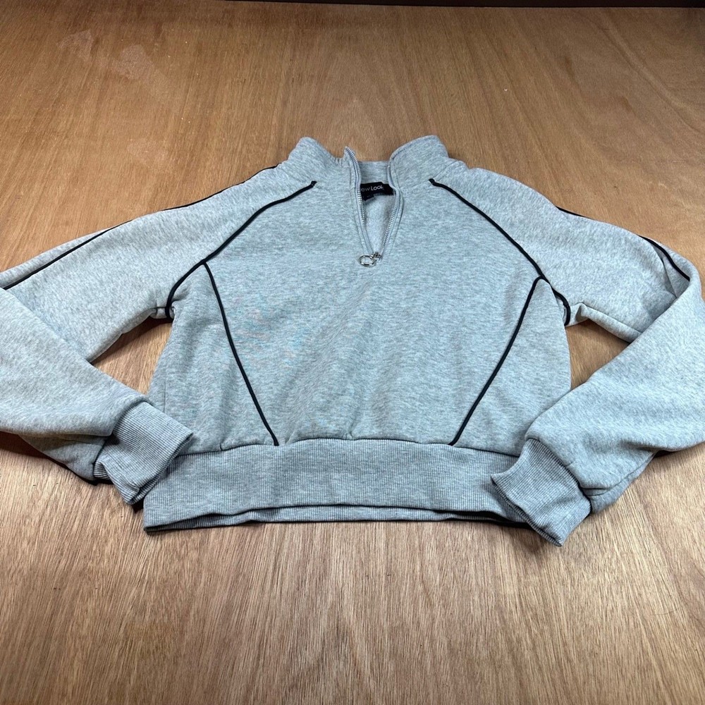 New Look Women’s Medium Gray Cropped Quarter Zip Sweatshirt Pullover