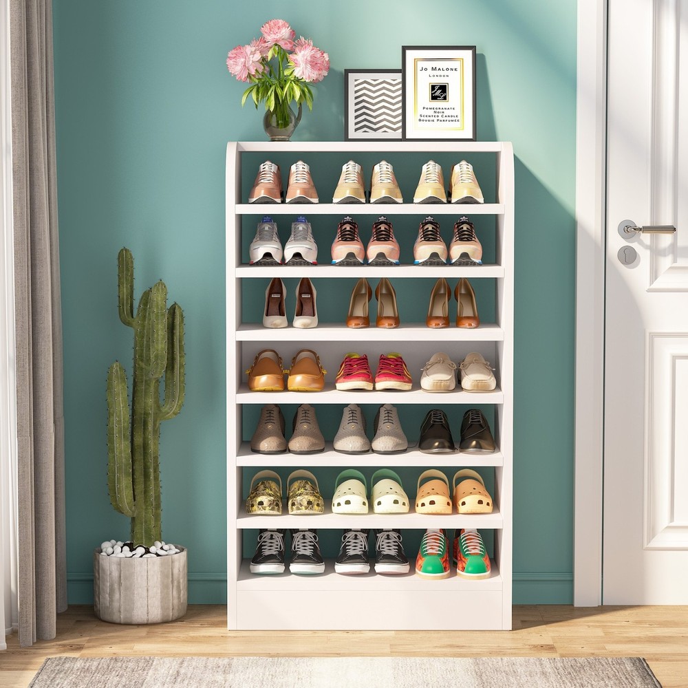 8-Tier Modern White Shoe Cabinet for Entryway Storage Organizer