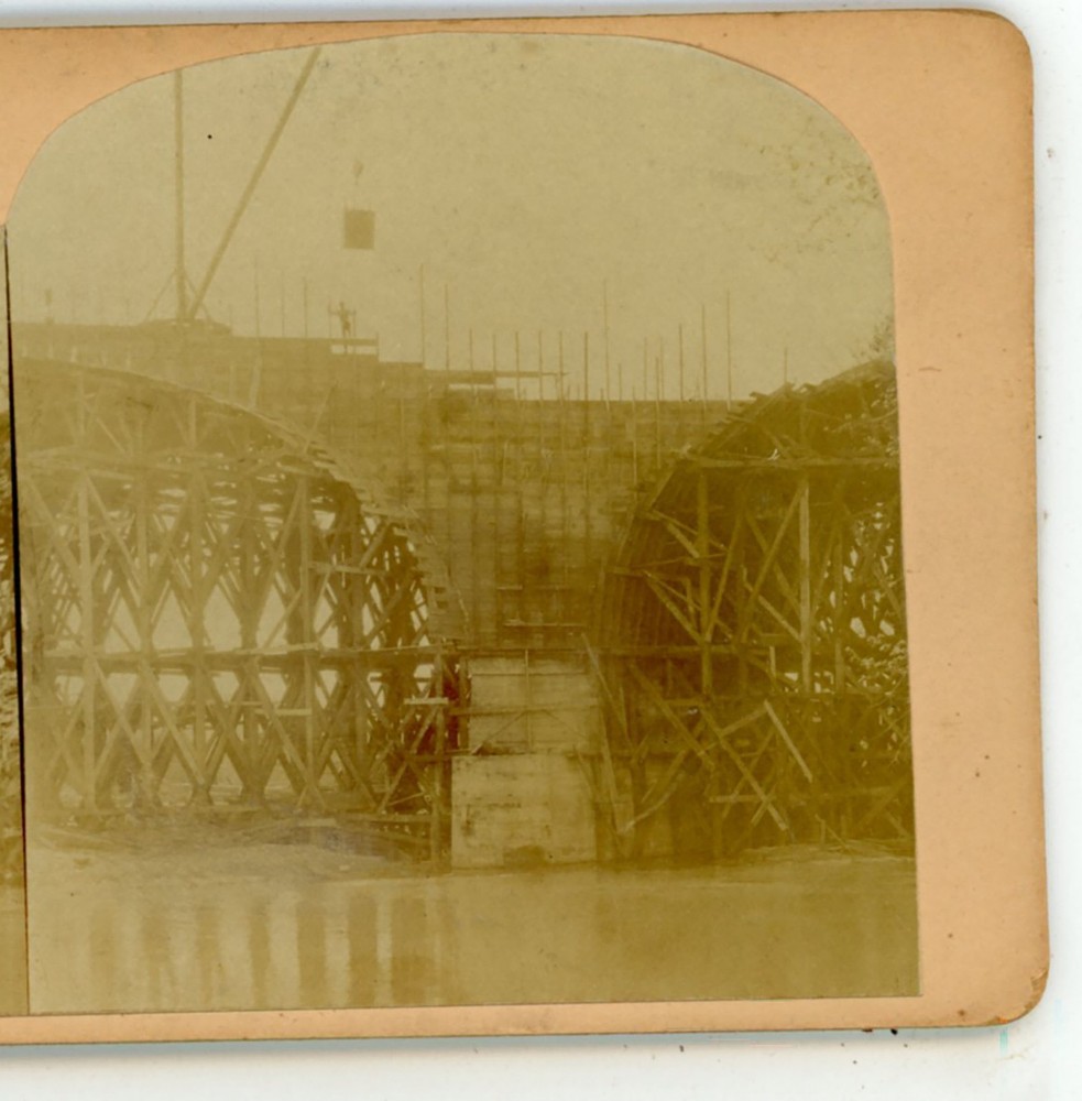 Construction New Wabash Bridge East of Decatur IL Stereoview c1905