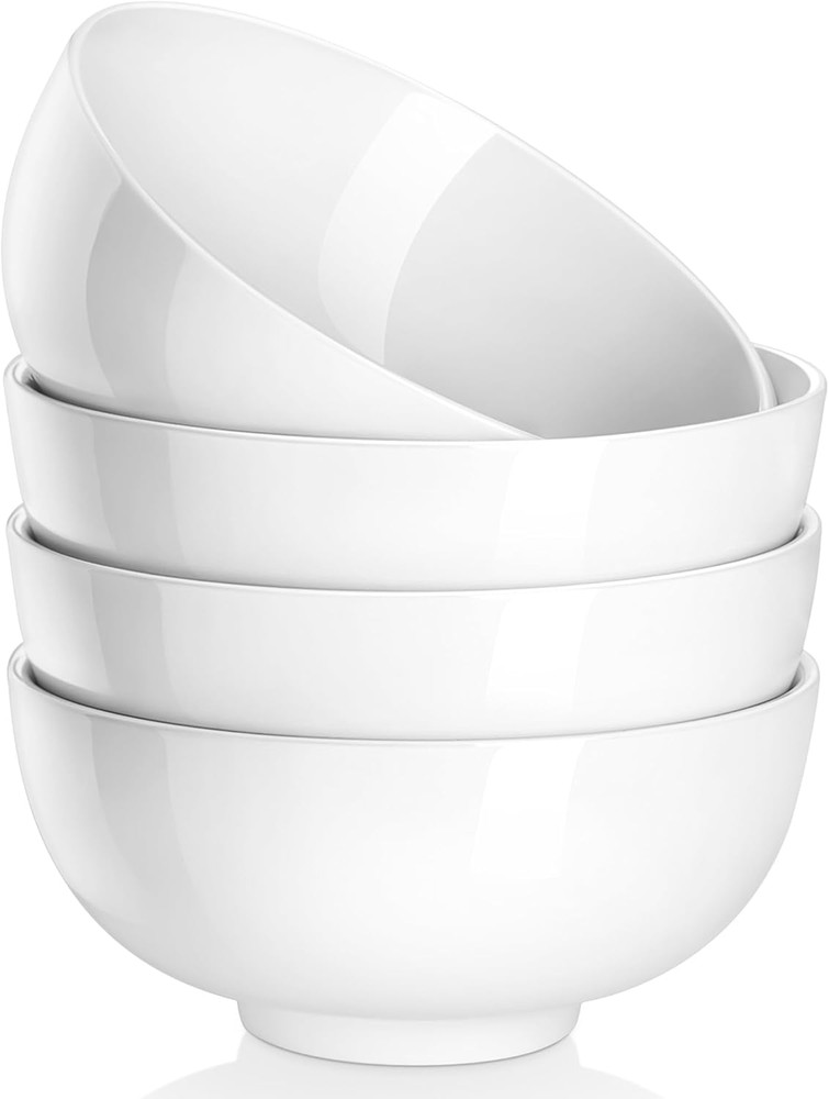 26 Oz Porcelain Soup Bowls Set of 4, White Ceramic Bowls for Kitchen, Cereal Bow