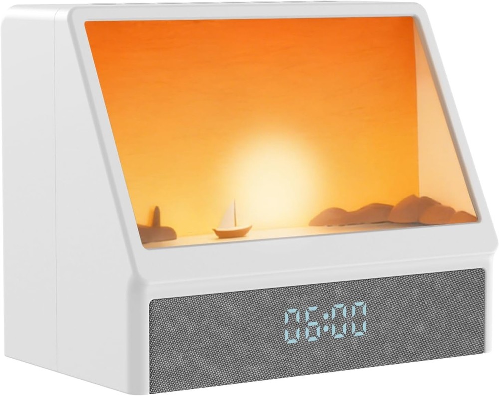 Flymiro Sunrise Alarm Clock, White Noise Machine Lamp, Wake up Light with 12 Sou