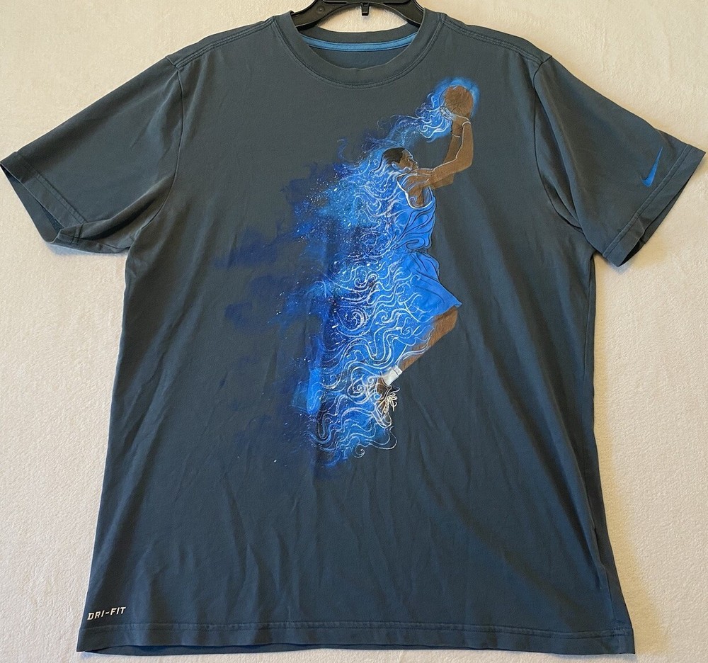 Nike Dri Fit Shirt Adult LARGE Blue Kevin Durant KD Basketball Short Sleeve