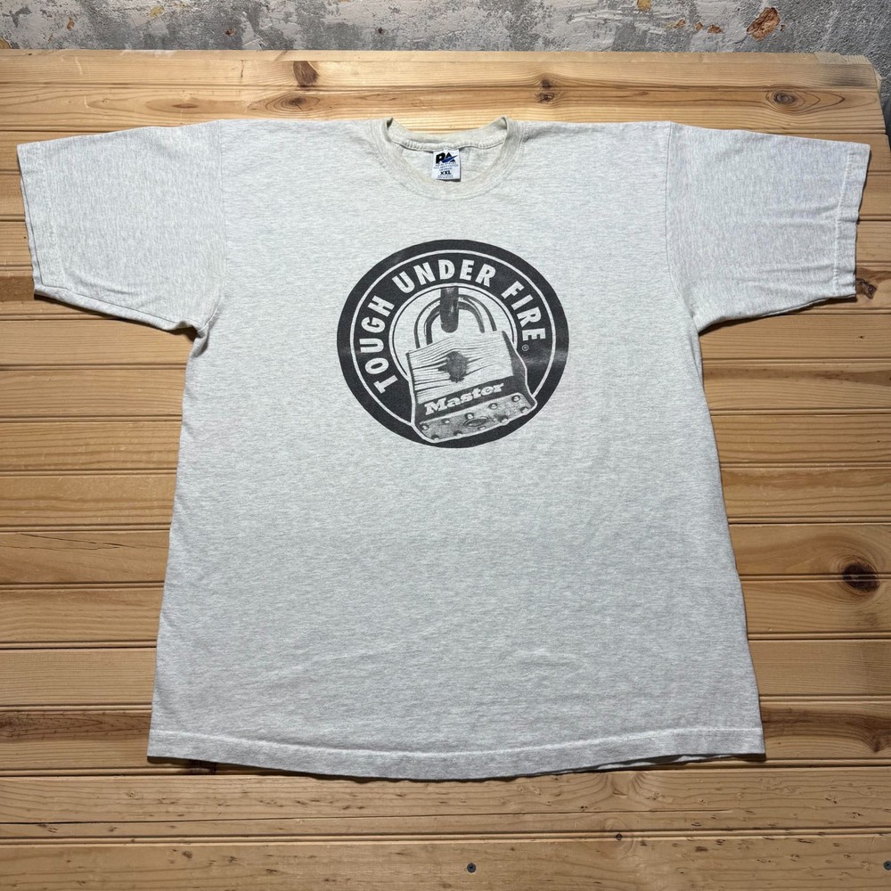 Vintage 90s Master Lock Padlock Tough Under Fire Graphic Promo T-Shirt Men's XXL