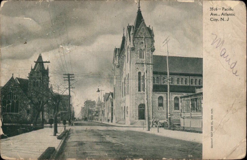 Atlantic City New Jersey Pacific Avenue church ~ c1905 UDB vintage postcard