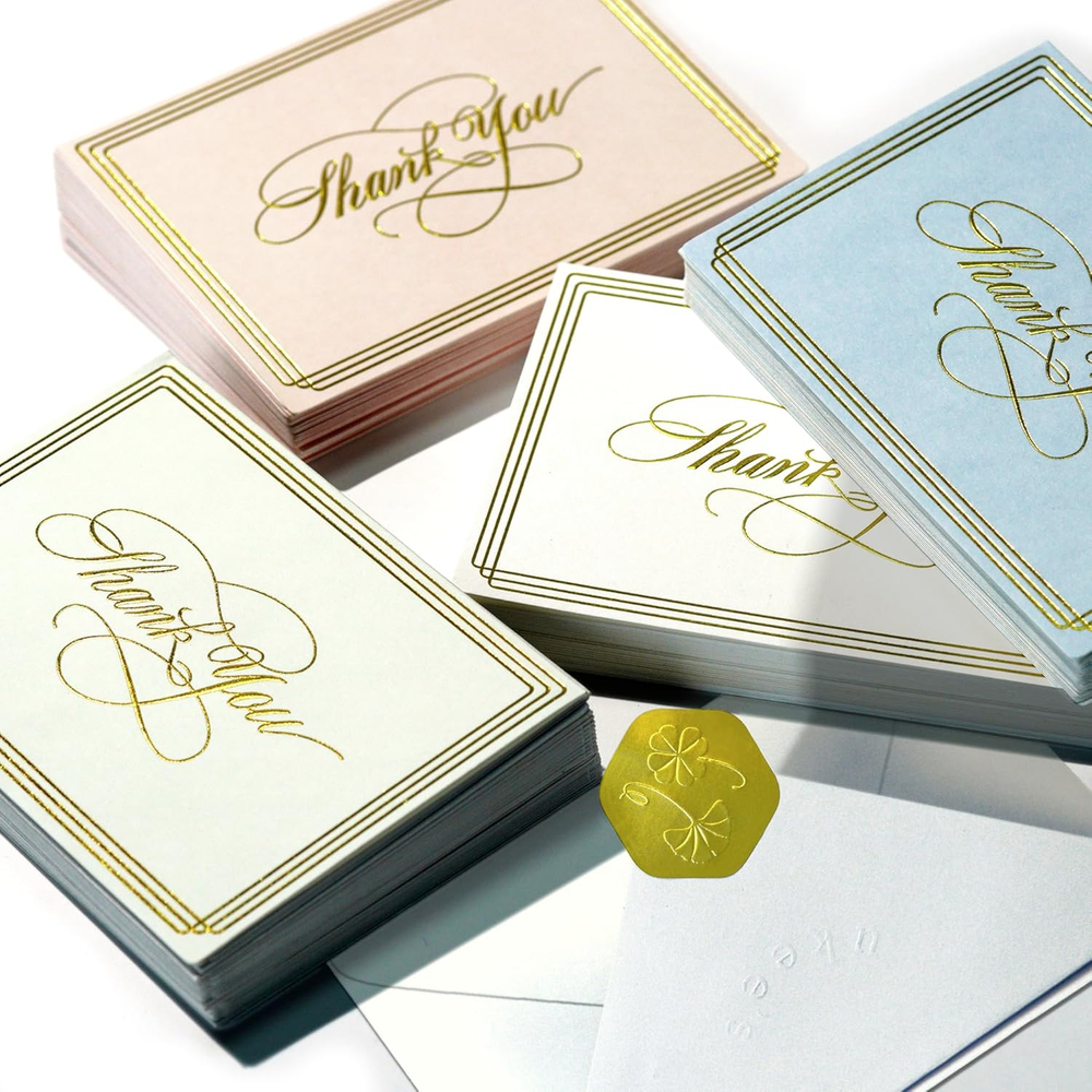 100-Pack Luxury Thank You Cards with Envelopes Bulk, Blank 4 Colors 3.5X5 Inches