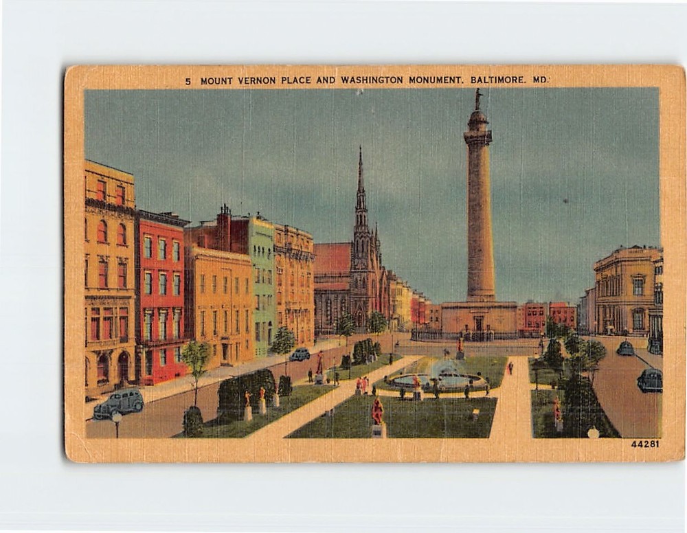 Postcard Mount Vernon Place and Washington Monument Baltimore Maryland USA
