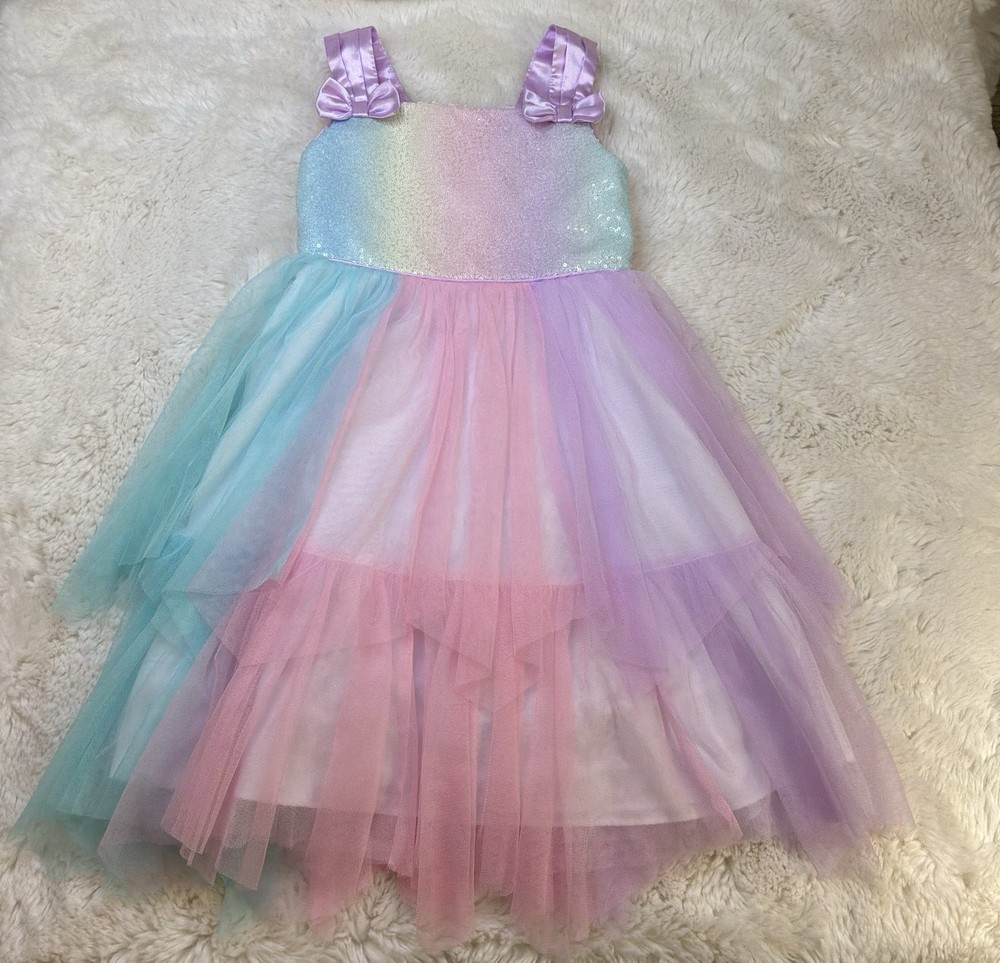 Jona Michelle Rainbow Tulle Dress w/ Sequin Top Pink Blue Purple Girl 4T Spring