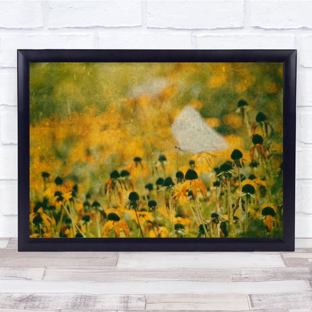 End Of Summer Blurry Butterfly Yellow Green Wall Art Print