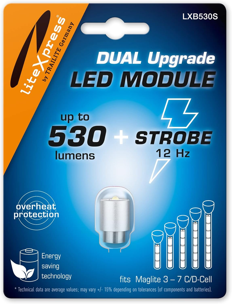 LED Upgrade Module LXB530S for Maglite Dual Mode 530 Lumen + 12 Hz Stobe/Flashin