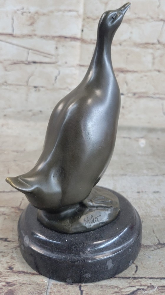 Duck Bronze Sculpture Statue on Marble Base for Indoor Outdoor Decor