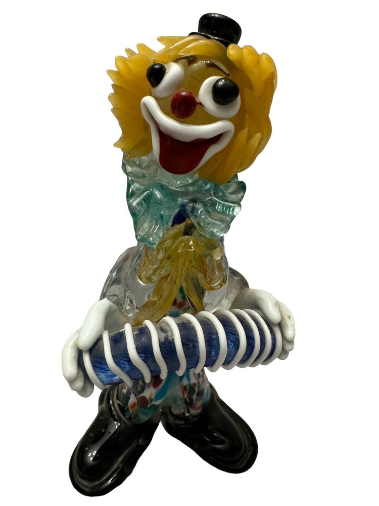 Vintage Murano Hand-Blown Multicolor Circus Clown Accordion Glass Sculpture