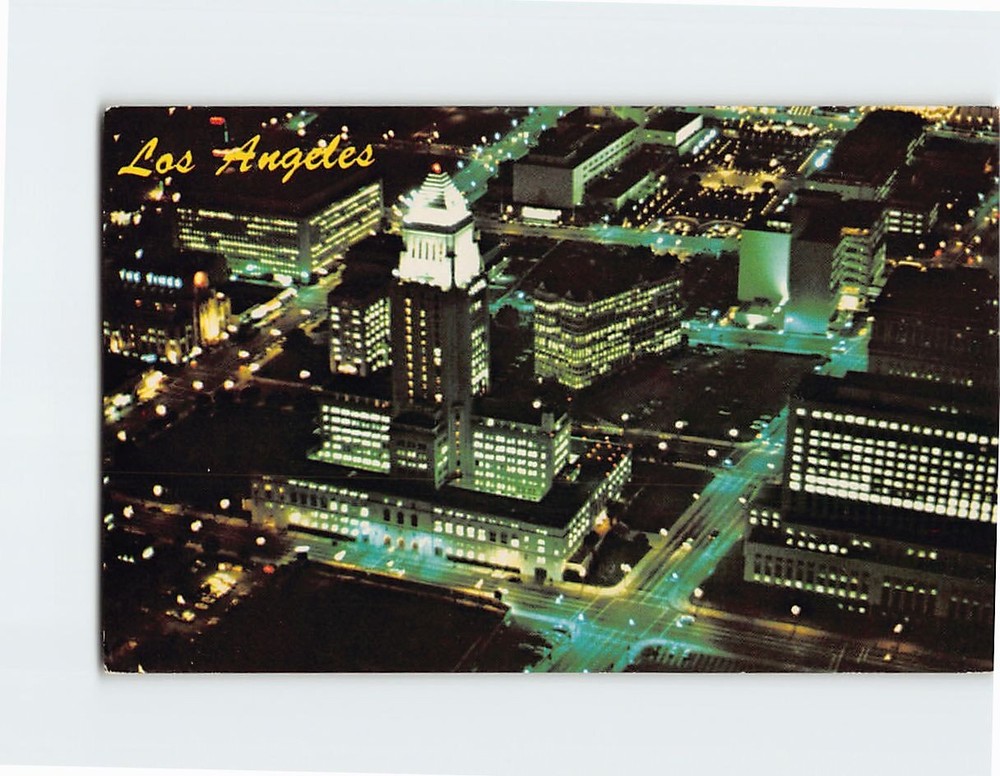 Postcard Night View of the Civic Center & City Hall Los Angeles California USA
