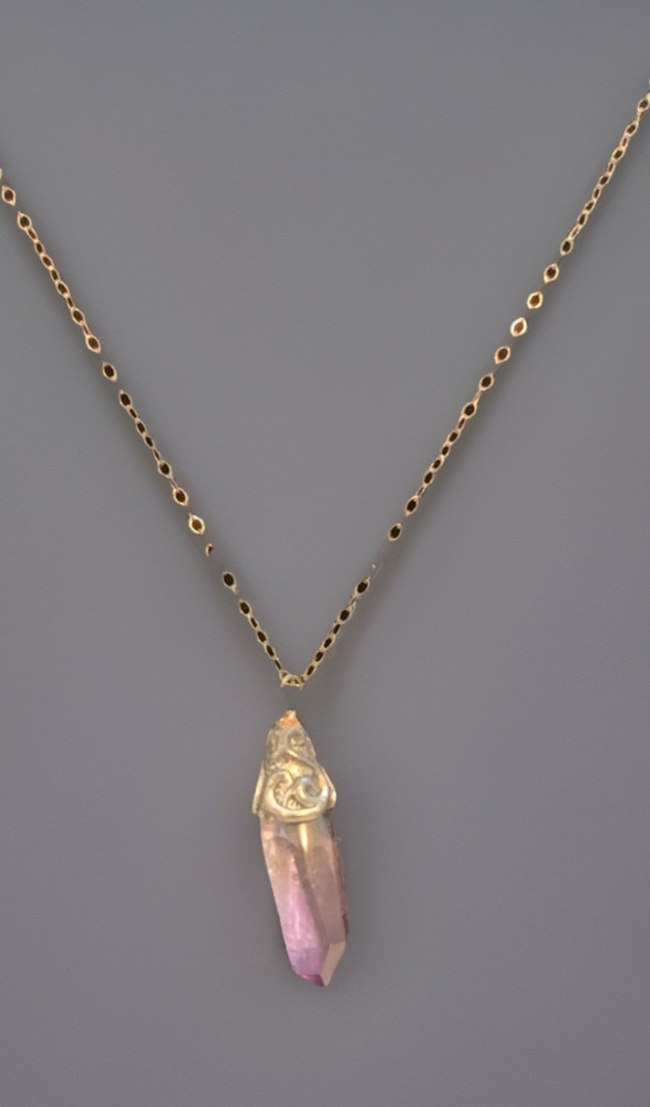 Natural Amethyst Quartz Crystal Pendant On Sterling Silver Necklace
