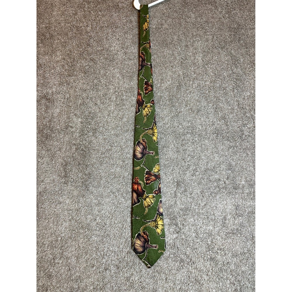 HUGO BOSS Mens Silk Tie Green Floral Pattern Made in Italy