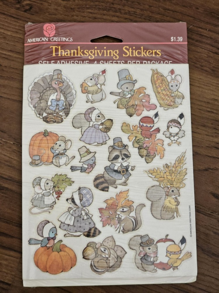 American Greetings Thanksgiving Vintage Stickers Animals Autumn Fall NIP 4...