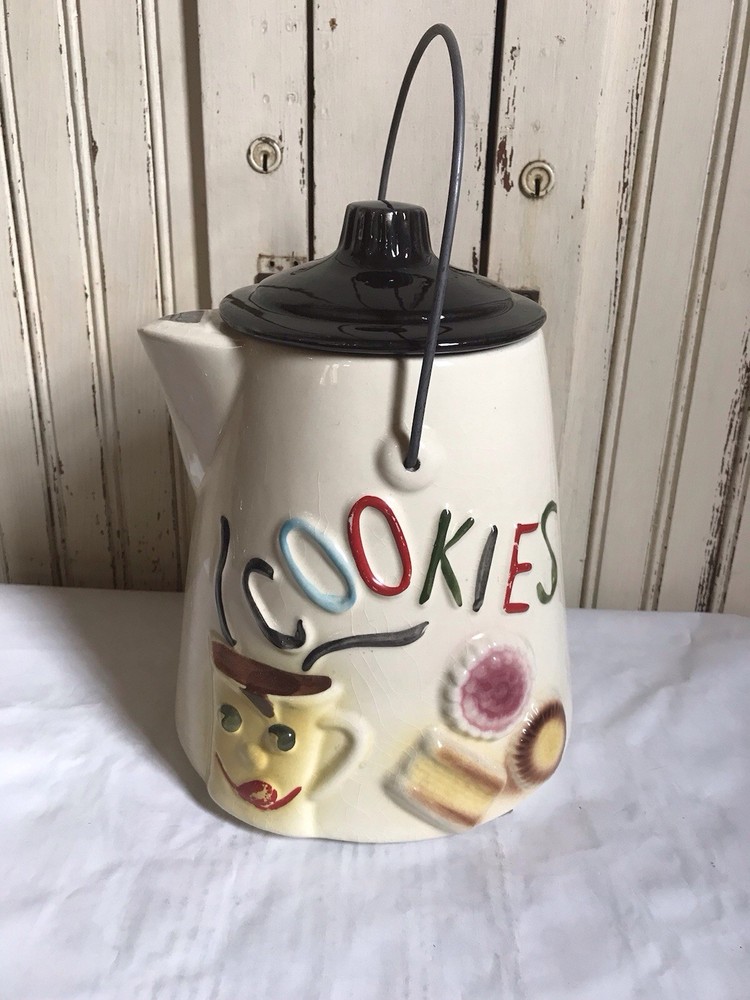 Vintage 1950’s American Bisque Handled Coffee Pot Tea Kettle Cookie Jar 8625