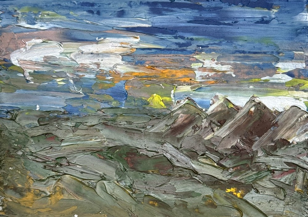 ACEO Original Oil Painting, Landscape Abstract Art, ATC, Handmade, Sky Forest-image