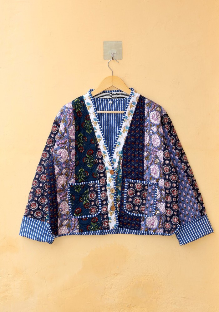 Handmade Cotton Quilted Jacket Patchwork Kimono Style Kantha Women's Boho Coat