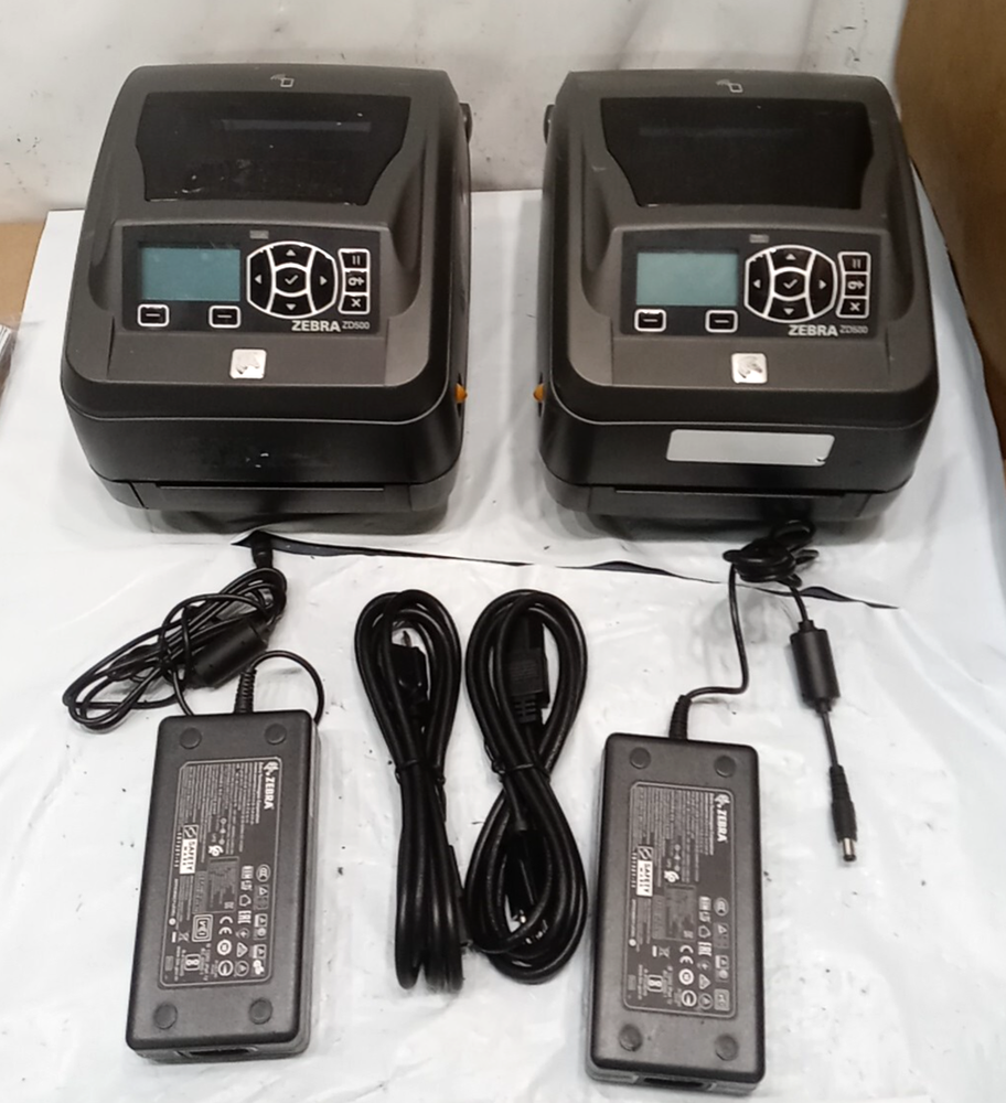 LOT OF 2 Zebra ZD500 DT Thermal Transfer Label Printers ZD50042-T01A00FZ