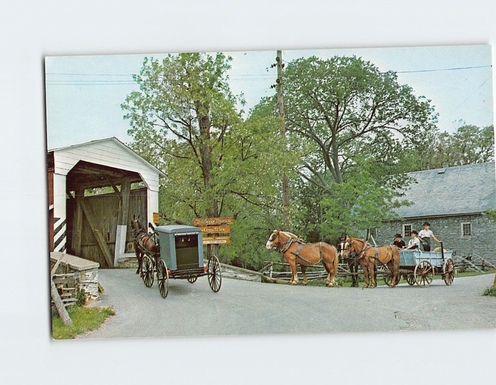 Postcard Mill Bridge Craft Village Soudersburg Pennsylvania USA