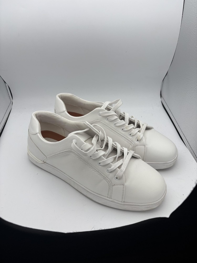 White Lace Up Shoes Mens Size 12 Wide Low Top Synthetic Casual Sneakers Comfort