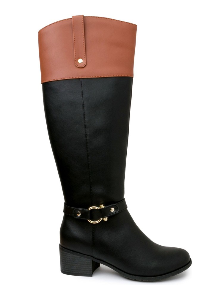 KAREN SCOTT Womens Black Croc Harness Straps Vickyy Almond Riding Boot 5 M