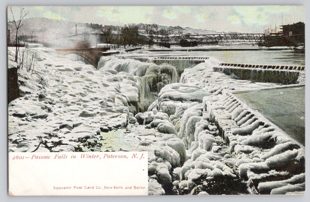 Passaic Falls Paterson NJ New Jersey Winter Scene c1905 Antique Postcard