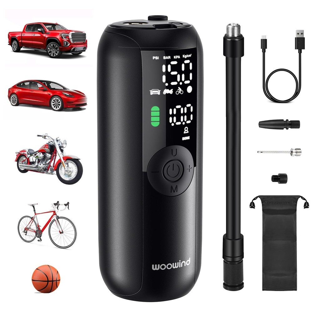 Tire Inflator Portable Air Compressor, Bike Tire Pump with Gauge, Air Pump fo...