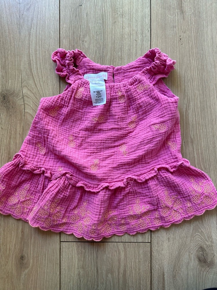 Bonnie Jean Girls Sleeveless Floral Gauze Romper Pink Embroidered Ruffle 4T