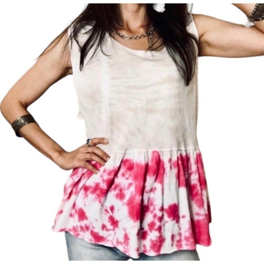 We The Free Free People Hot Hibiscus Tie Dye Peplum Tank Top OB968670 Small NEW