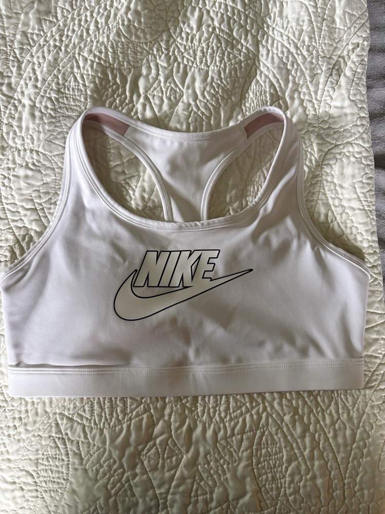 Nike Swoosh Women's Sports Bra, Medium Support, White/Black, Size M