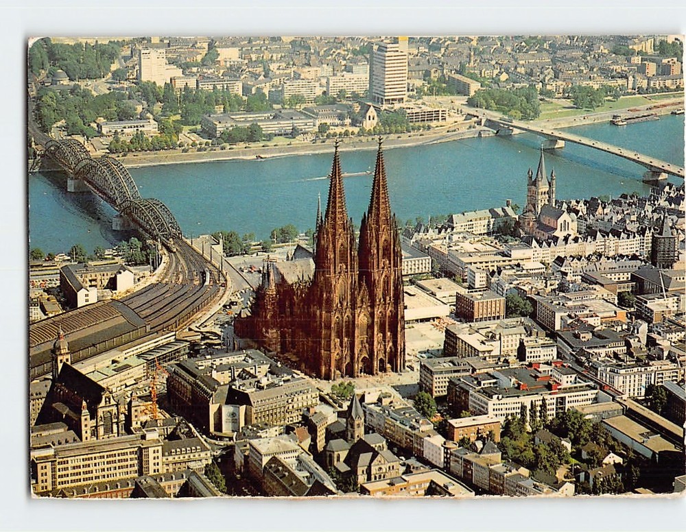 Postcard Cologne Cathedral Rhine River Hohenzollern Bridge Deutz Bridge Germany