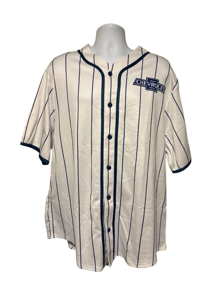 GM Chevrolet Men’s Button Down Baseball Jersey With Back Logo White Blue XL NWT