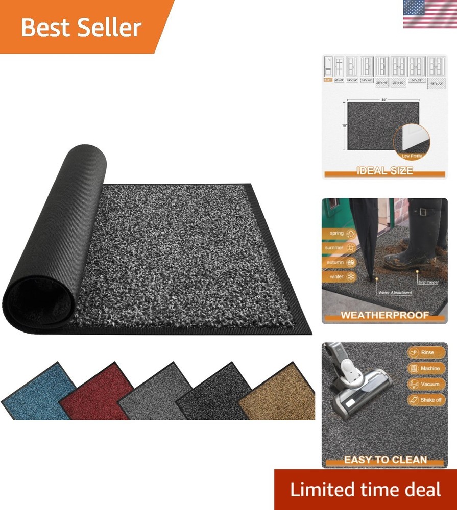 Low profile non-slip grey entry rug 30x18 absorbent welcome mat