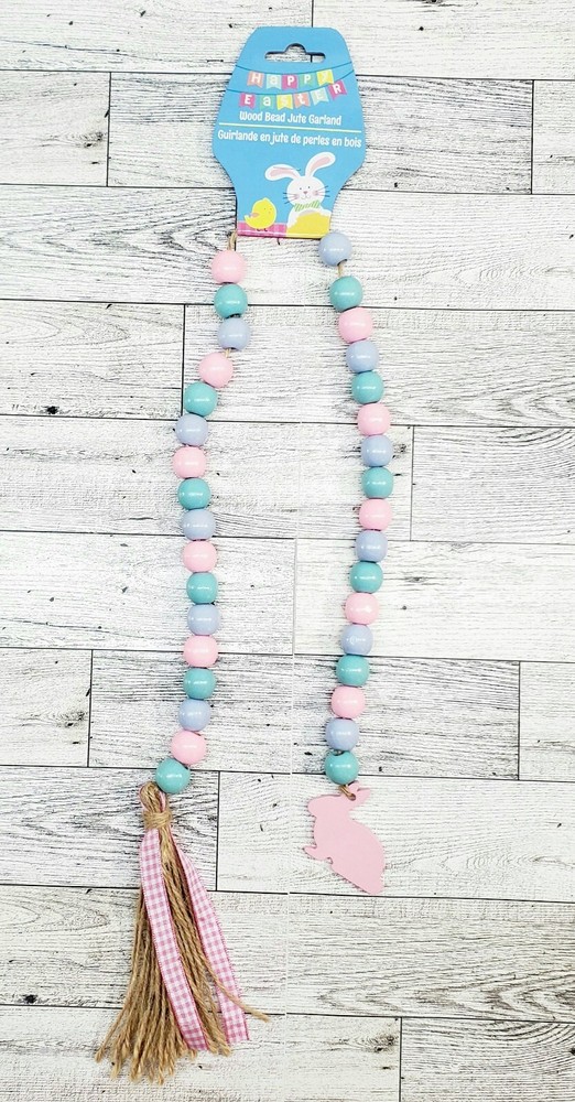 Easter Wood Bead Garland with Tassel Pink Yellow White Baby Chic 28