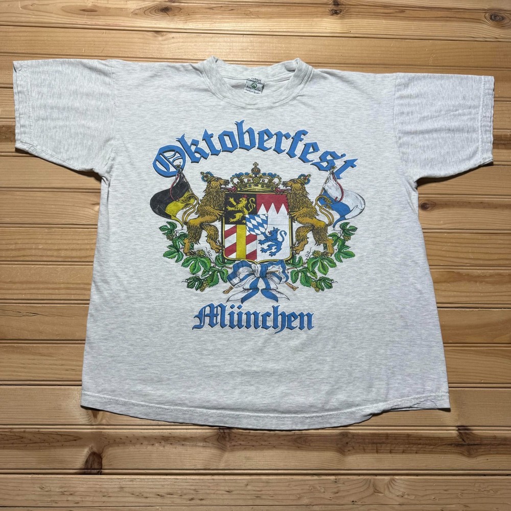 Vintage 90s Oktoberfest Munchen Germany Lion Crest Graphic T-Shirt USA - Large