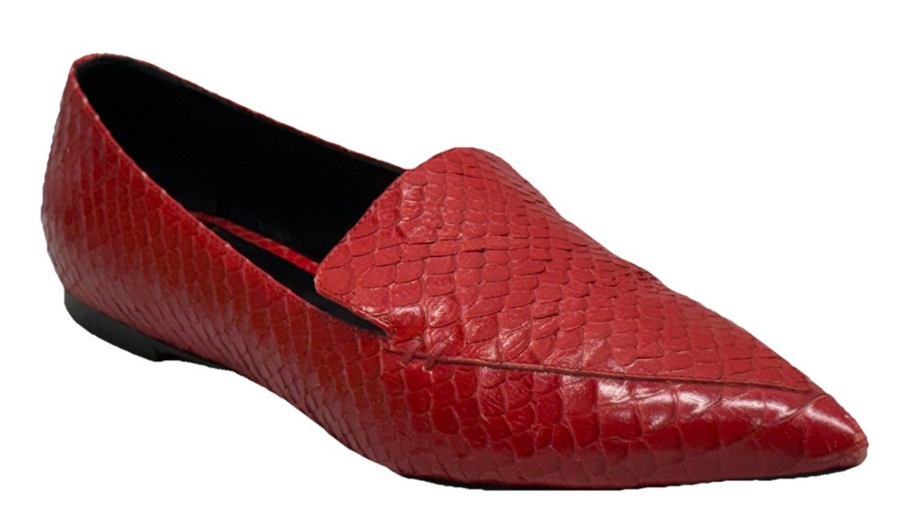M. GEMI Italy Snake Skin Red Leather Pointed Toe  Loafers  Shoes Women's 38 RARE