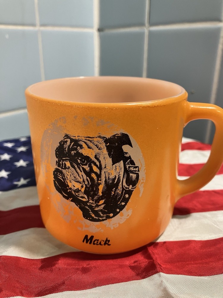Vintage Mack Trucks Bulldog orange 7.5oz small coffee mug