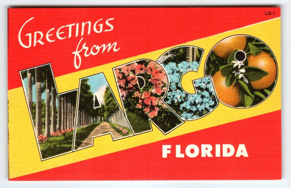Vintage Linen 'Greetings from Largo Florida' Large Letter Postcard - Tichnor