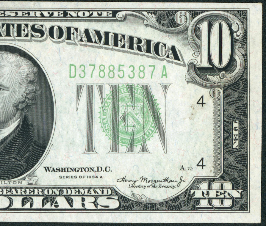 $10 1934 ((CHOICE CU)) Federal Reserve Note ** DAILY CURRENCY AUCTIONS