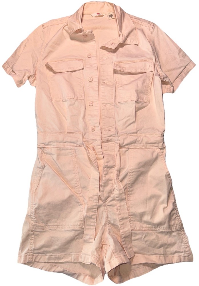 Levis Womens Denim Romper Utility Shorts Light Peach Pink Surplus Size Medium