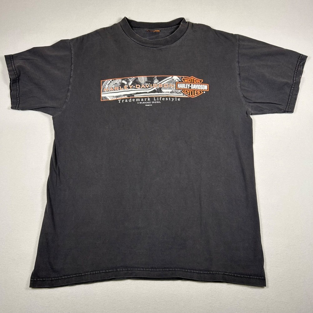 Harley-Davidson H-D Cadiz Spain T-Shirt Black Faded Biker Graphic Double Sided M