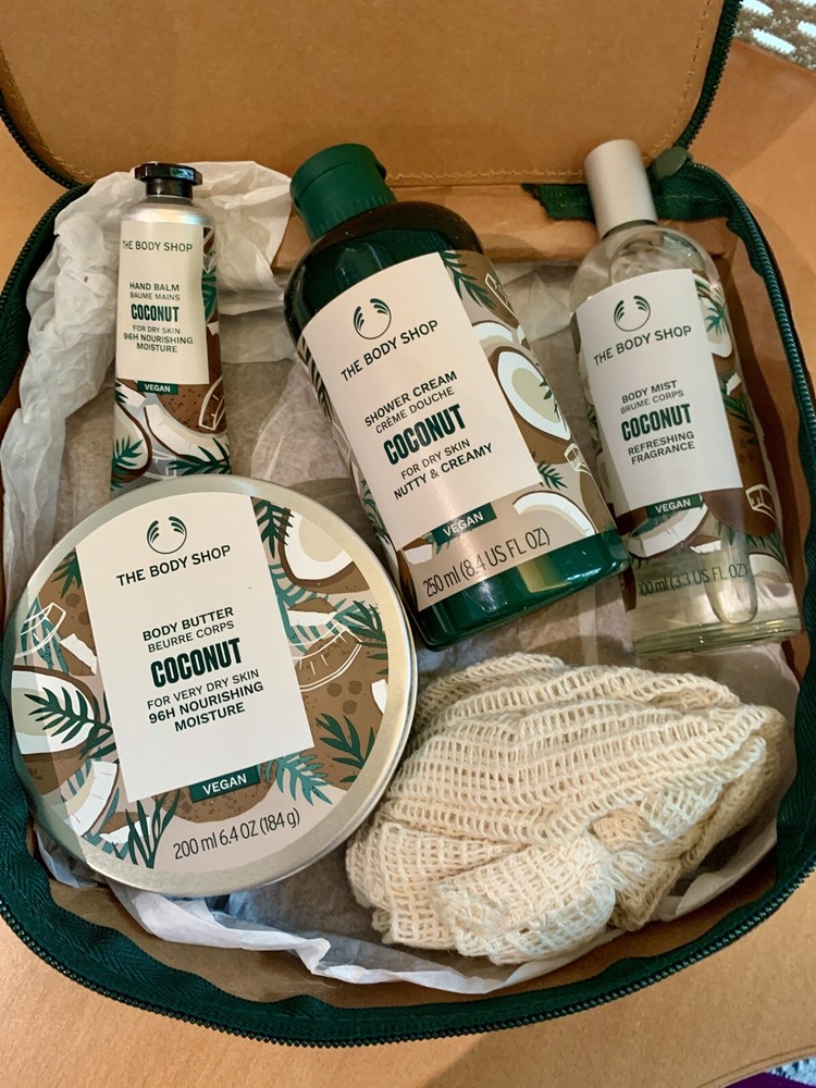 5pc The Body Shop Lather & Slather Coconut Body Butter Shower Gel Body Spray Set