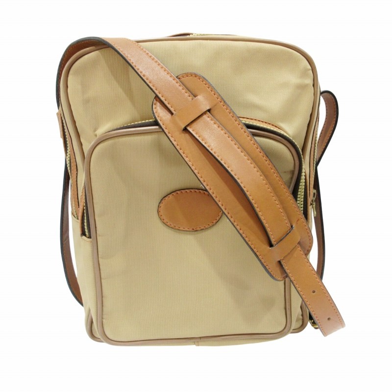 Gucci Vintage Shoulder Bag Nylon Switchable Leather Crossbody Square Beige Brown