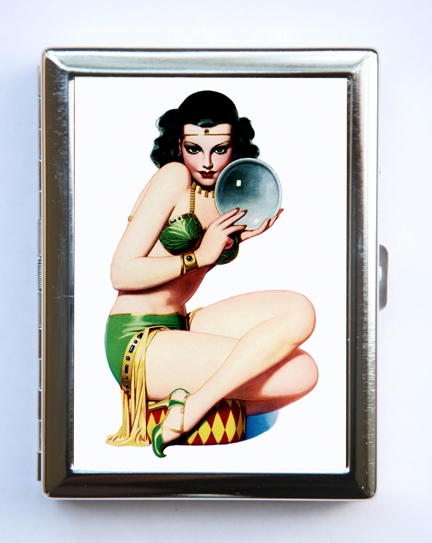 Pinup Fortune Teller Cigarette Case Wallet Business Card Holder pin up retro